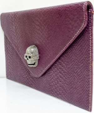 burgandy skull clutch