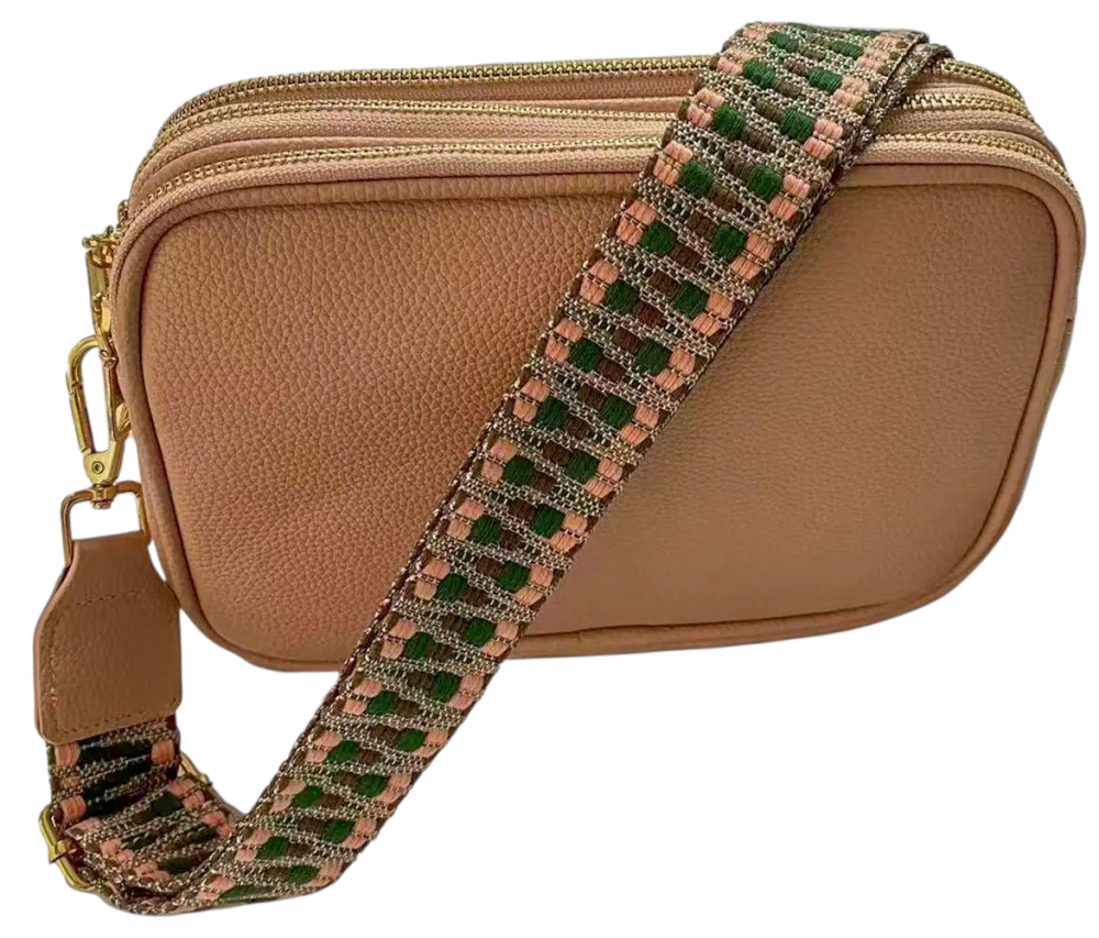 Pink Three Zipped Camera Bag with Canvas Strap 6602