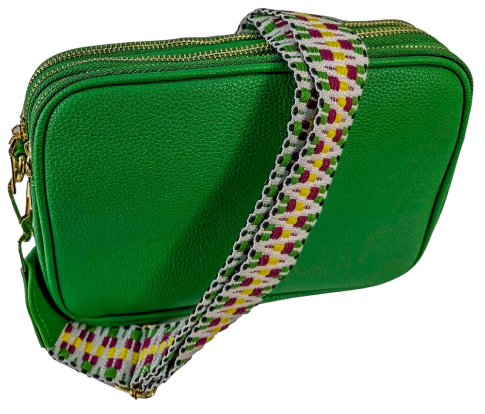 Green Three Zipped Camera Bag with Canvas Strap 6602