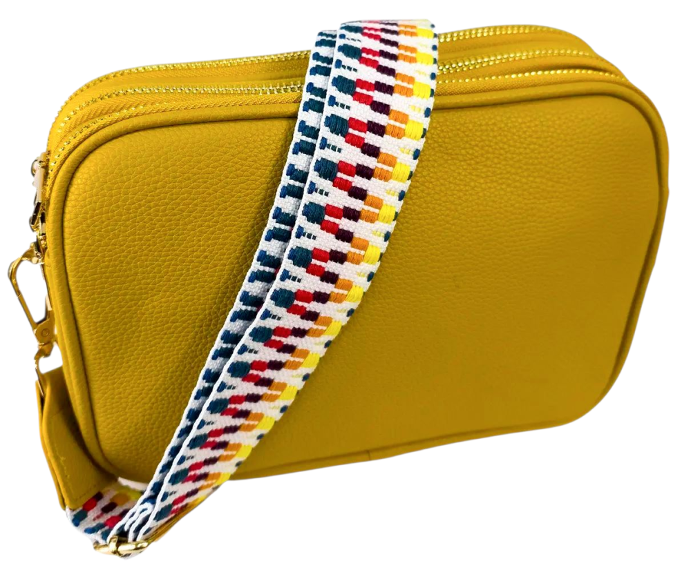 Mustard Three Zipped Camera Bag with Canvas Strap 6602