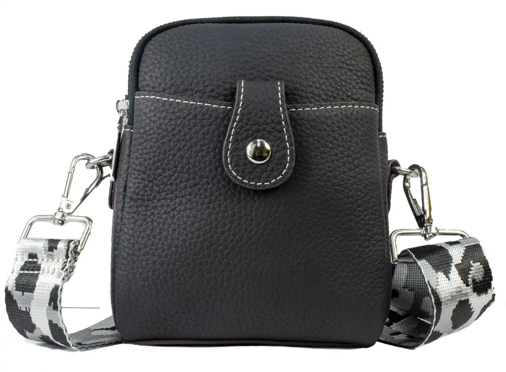 Black Two Zipped Mobile Bag Leather H2402