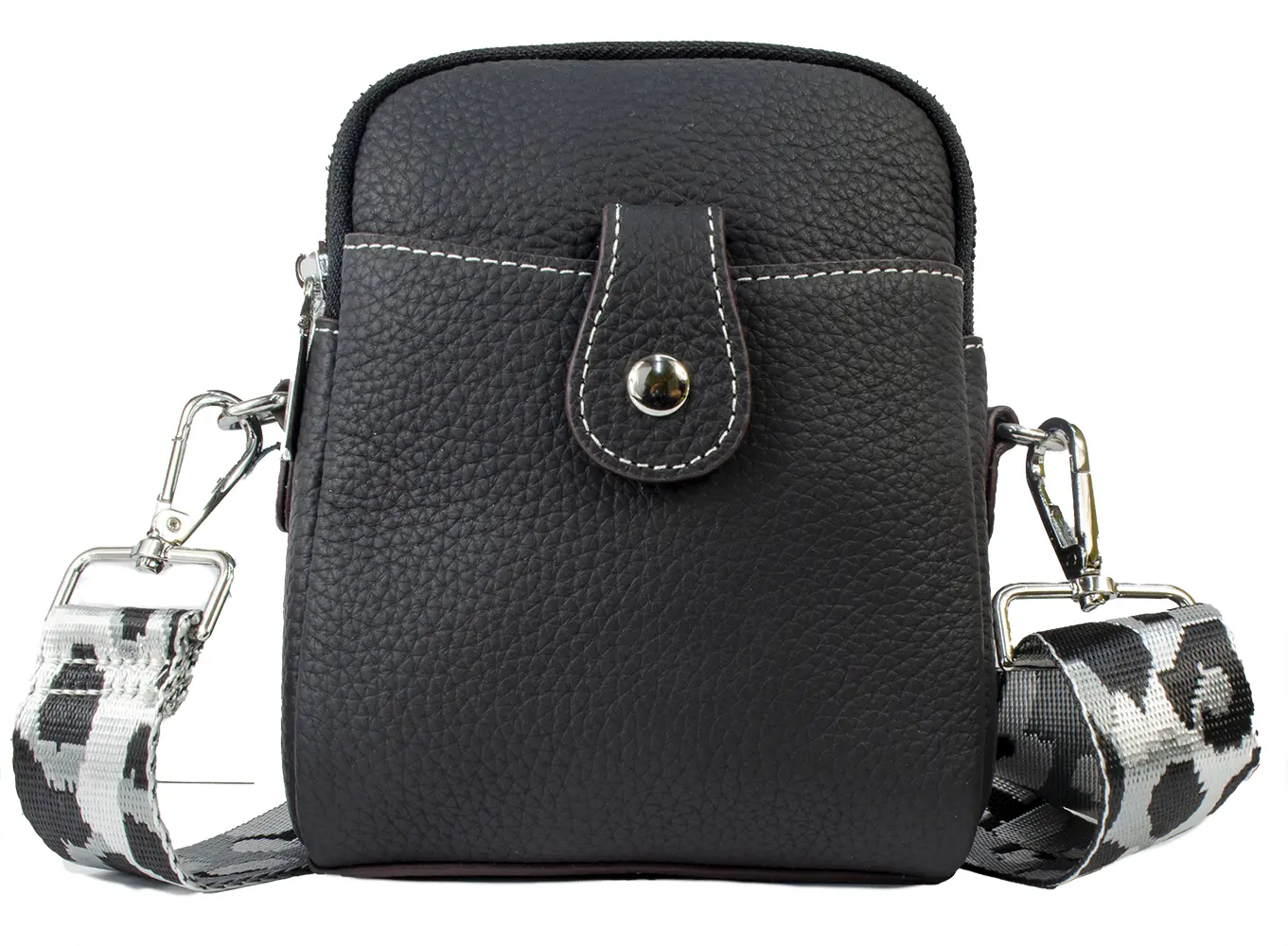 Strathurie Fashion Accessory Wholesaler Glasgow Black Two Zipped Mobile Bag Leather H2402