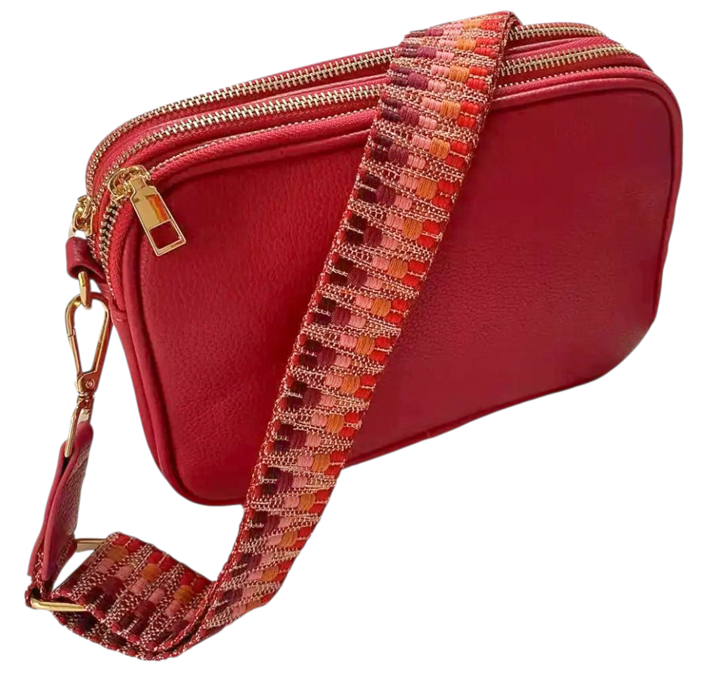 Fuchsia Three Zipped Camera Bag with Canvas Strap 6602