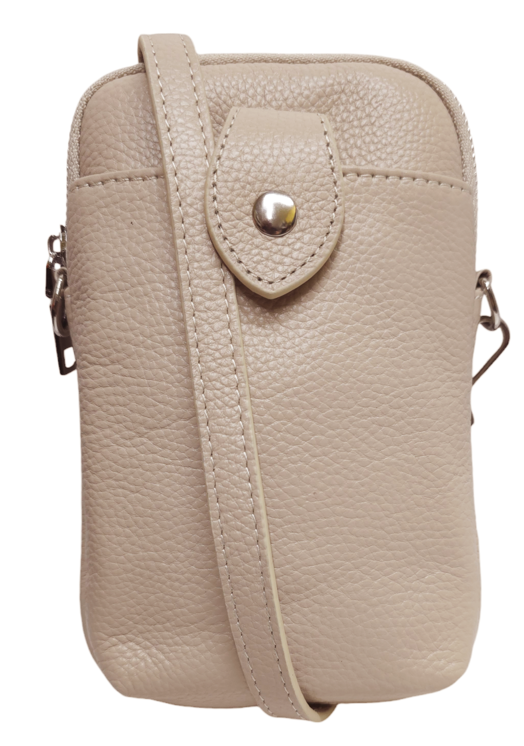 Leather Mobile Case Large Cream with Leather Strap