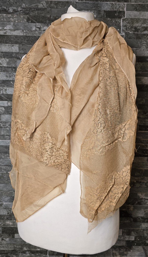 Beige Lace Frilly Scarf SXY1217