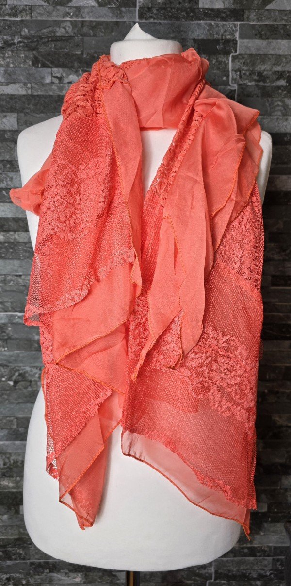 Orange Lace Frilly Scarf SXY1217