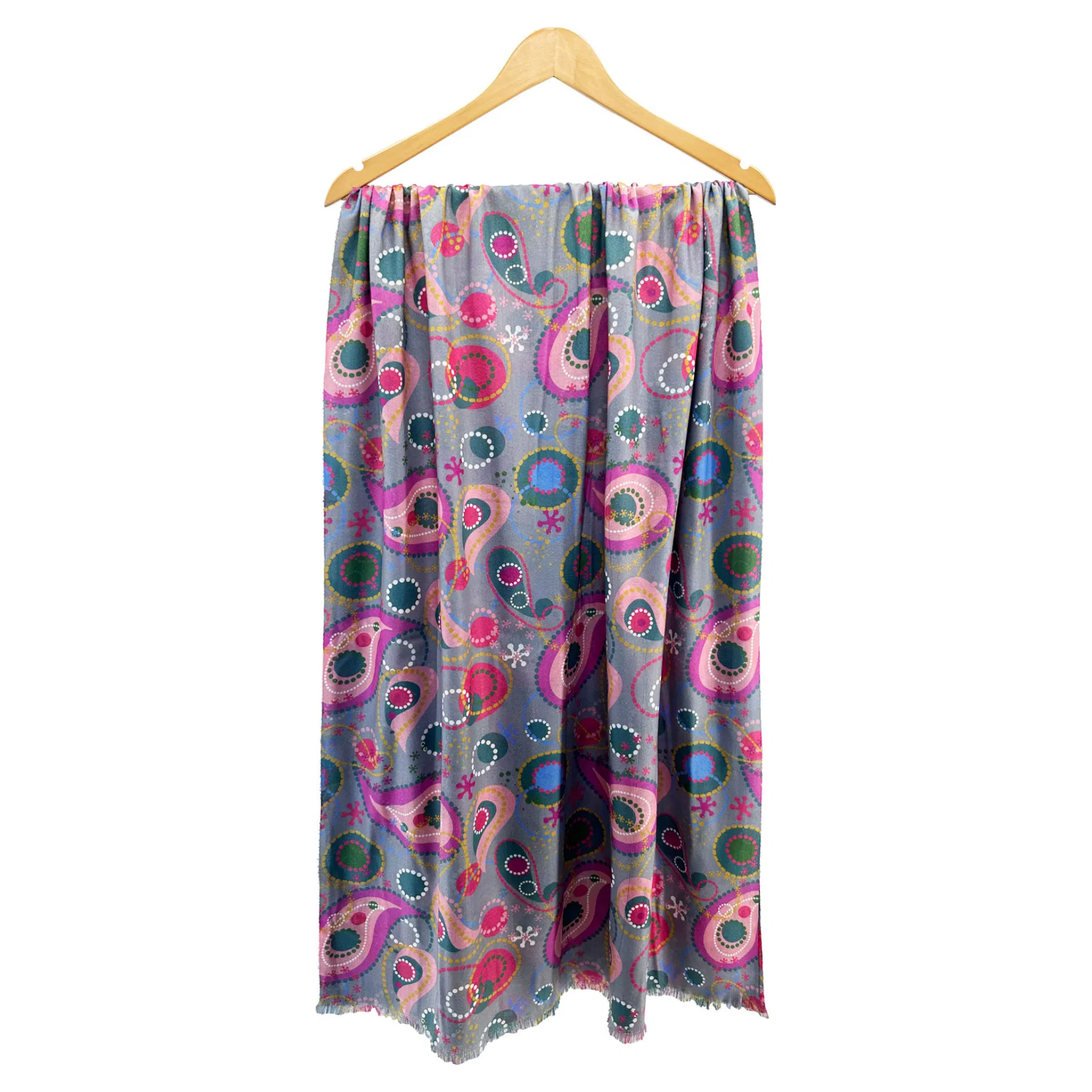 Strathurie Fashion Accessory Wholesaler Glasgow SF2411-139 Paisley and Dotted Circles Print Scarf Grey - Image 2