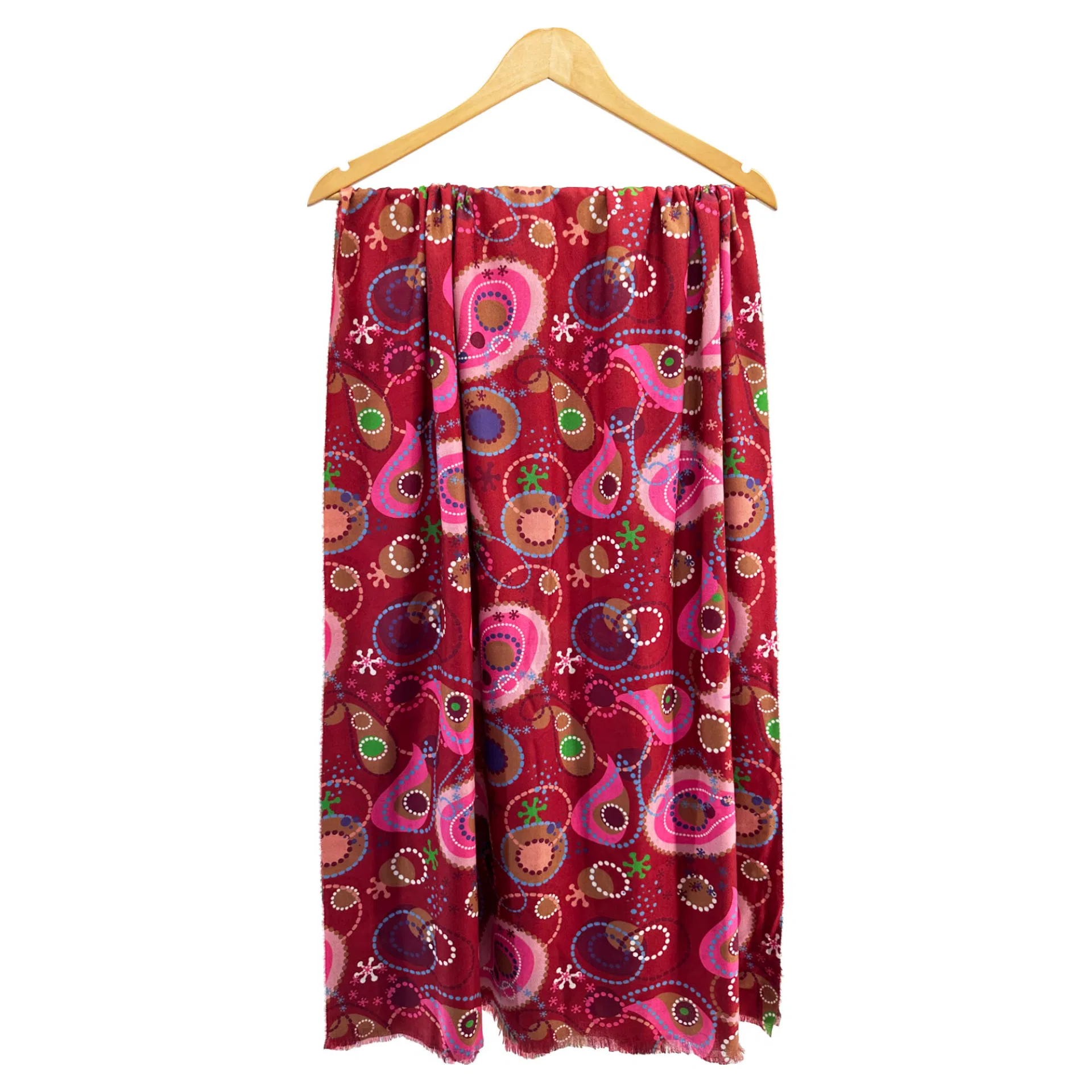 Strathurie Fashion Accessory Wholesaler Glasgow SF2411-139 Paisley and Dotted Circles Print Scarf Burgandy - Image 2