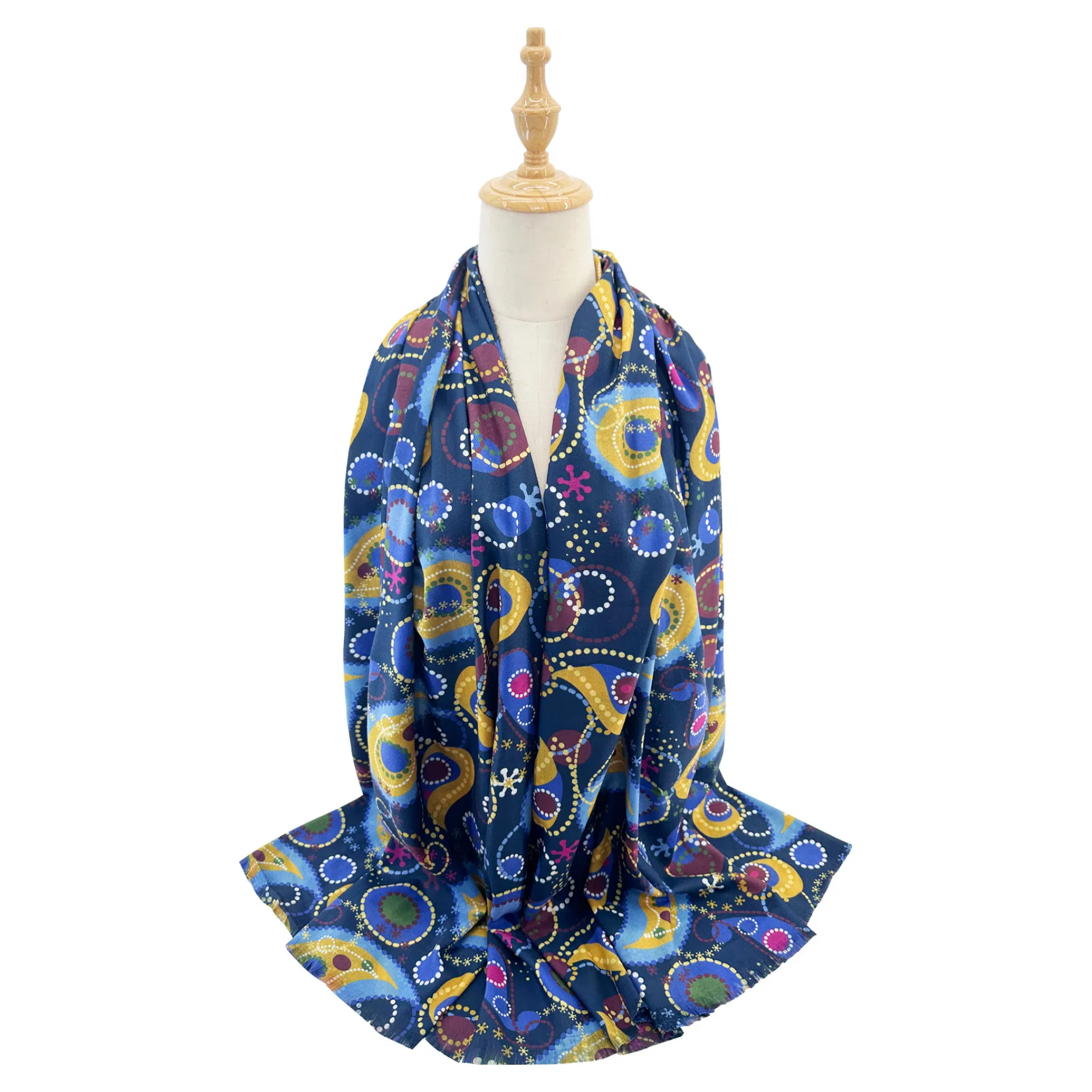 Strathurie Fashion Accessory Wholesaler Glasgow SF2411-139 Paisley and Dotted Circles Print Scarf Navy