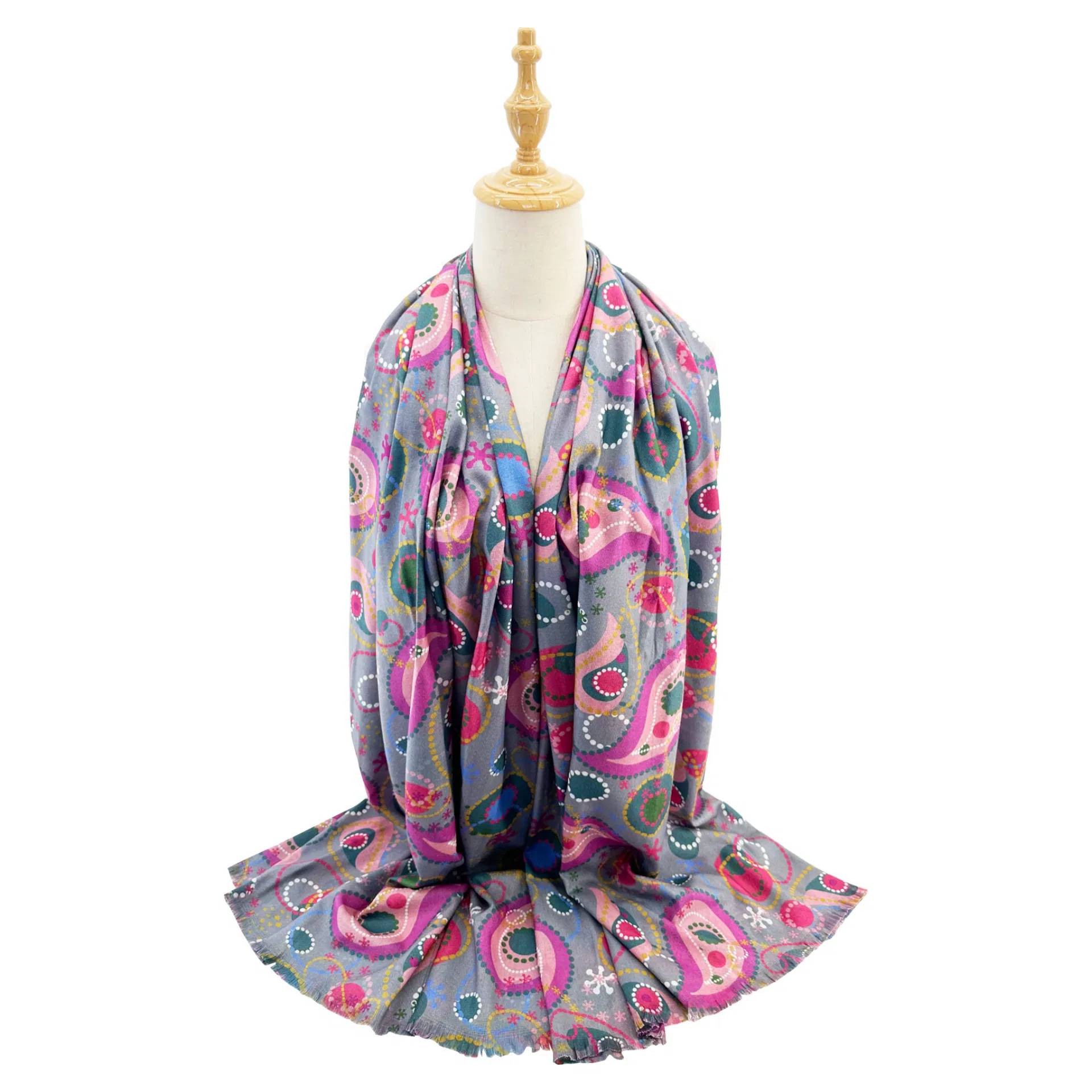 Strathurie Fashion Accessory Wholesaler Glasgow SF2411-139 Paisley and Dotted Circles Print Scarf Grey