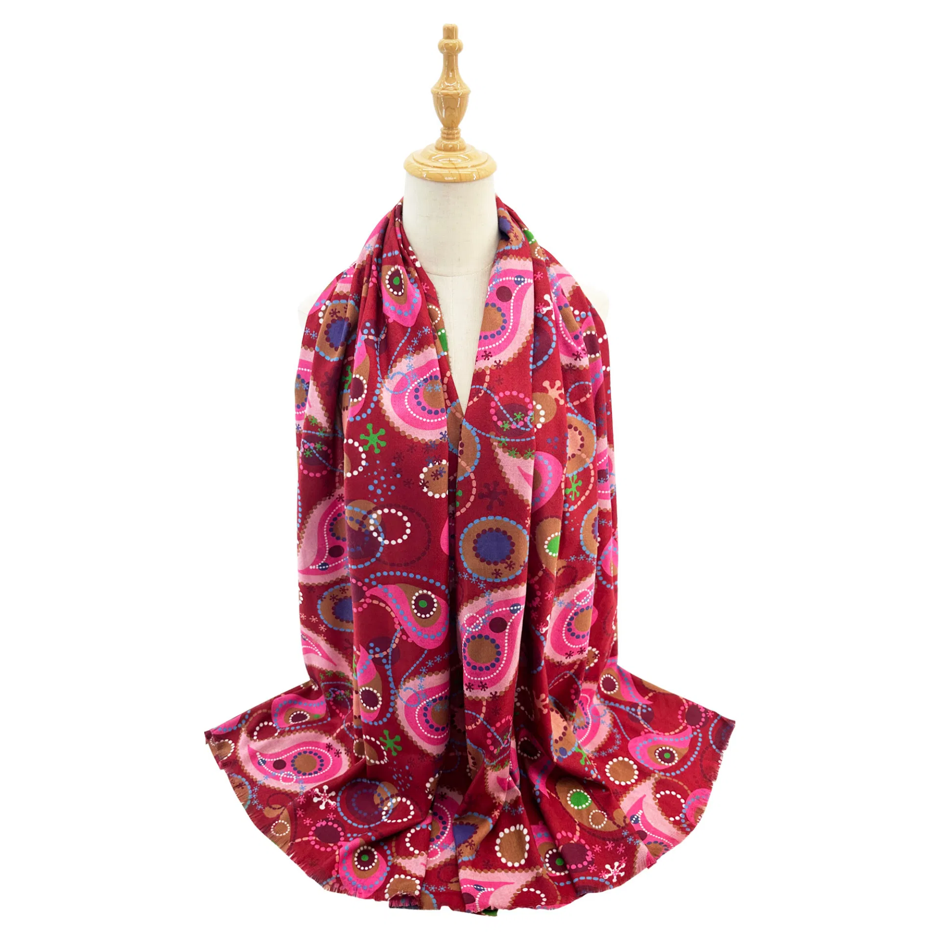 Strathurie Fashion Accessory Wholesaler Glasgow SF2411-139 Paisley and Dotted Circles Print Scarf Burgandy