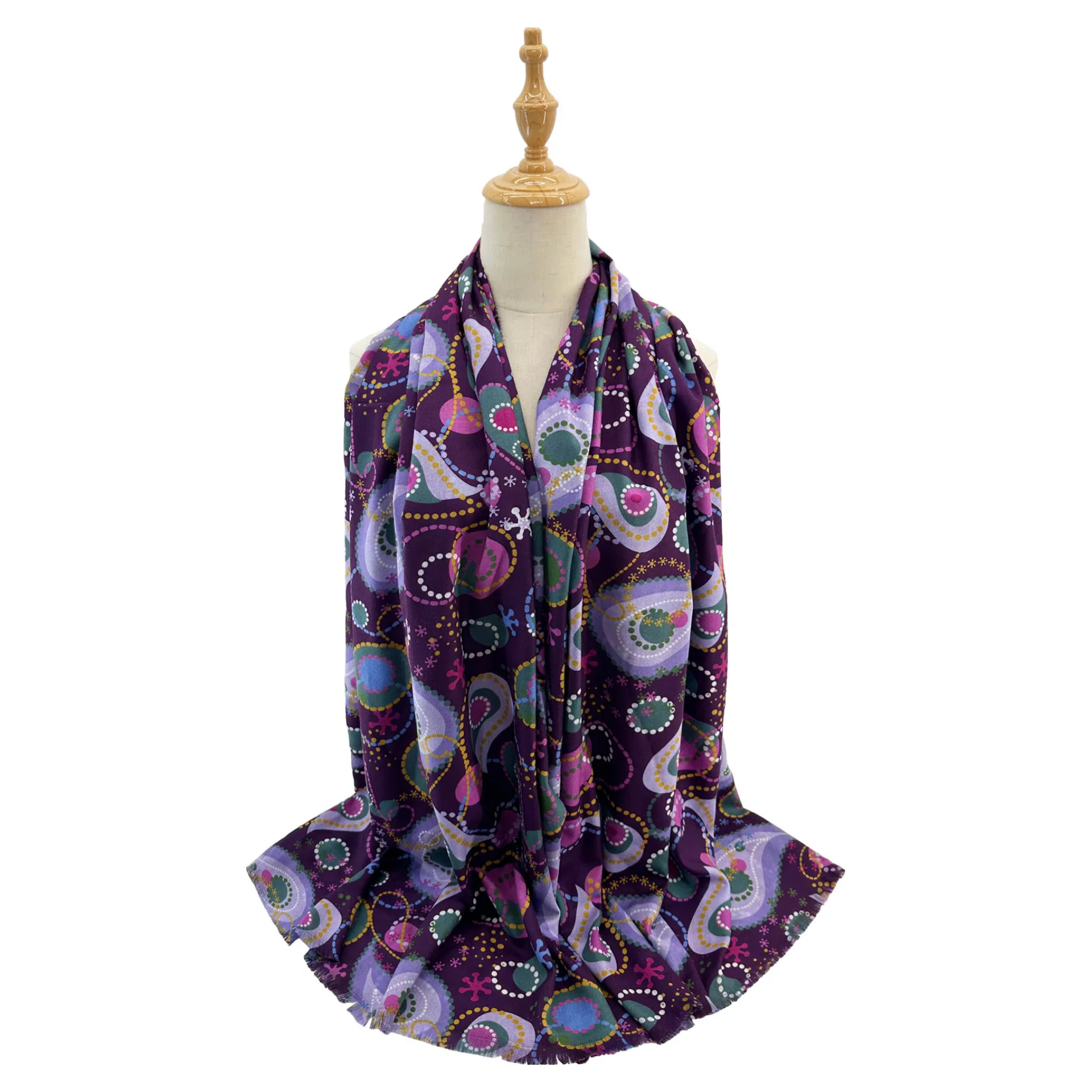 Strathurie Fashion Accessory Wholesaler Glasgow SF2411-139 Paisley and Dotted Circles Print Scarf Purple