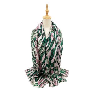 SF23095-917 Lines and Polka Dots Mix Cotton Blend Scarf Green