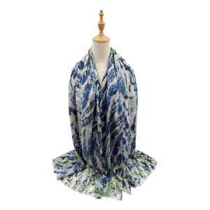 SF23095-917 Lines and Polka Dots Mix Cotton Blend Scarf Blue