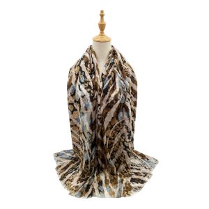 SF23095-917 Lines and Polka Dots Mix Cotton Blend Scarf Brown