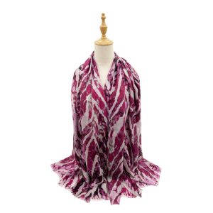 SF23095-917 Lines and Polka Dots Mix Cotton Blend Scarf Purple