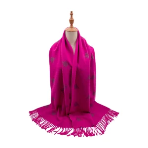Ladies Reversible Bee Print Fuchsia Wool Mix Scarf