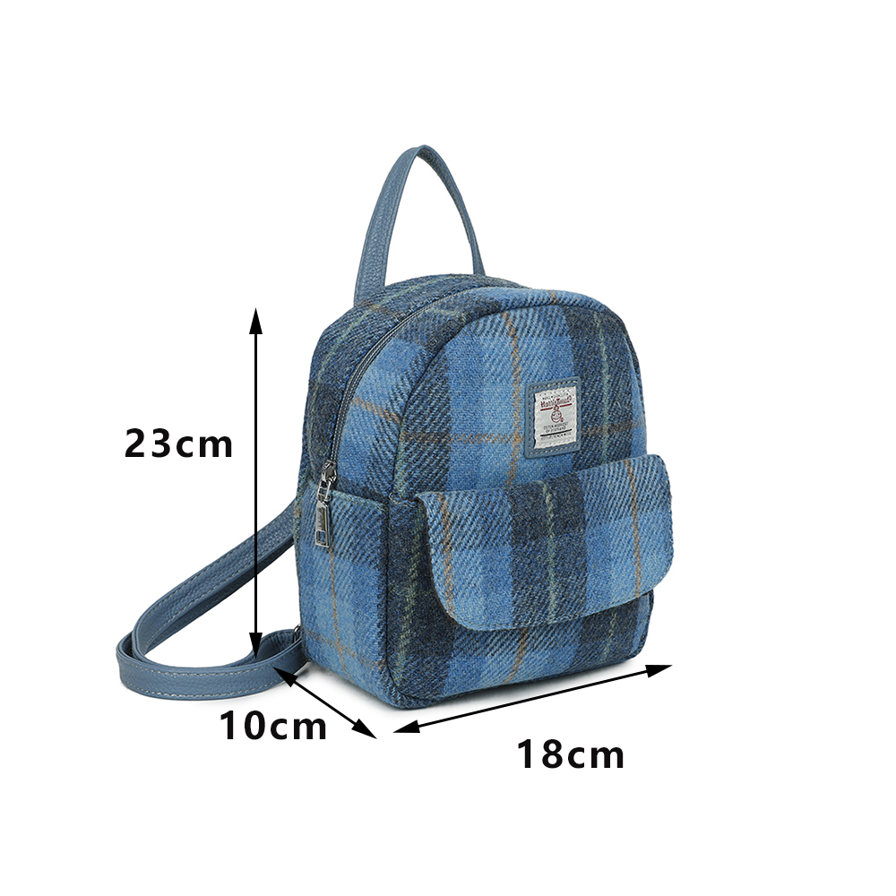 Strathurie Fashion Accessory Wholesaler Glasgow a blue plaid backpack with size charts