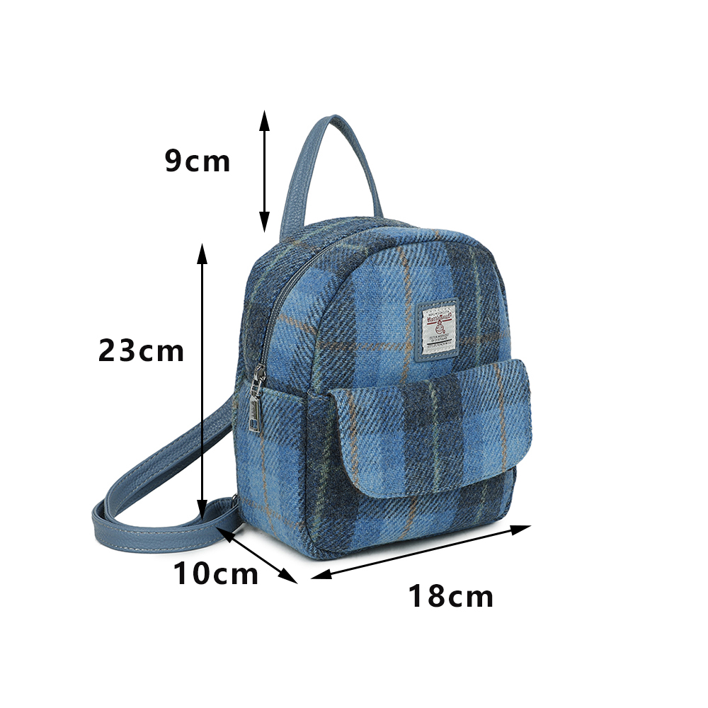Strathurie Fashion Accessory Wholesaler Glasgow a blue plaid backpack with measurements
