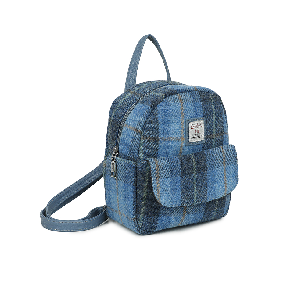 Strathurie Fashion Accessory Wholesaler Glasgow a blue plaid backpack with a strap