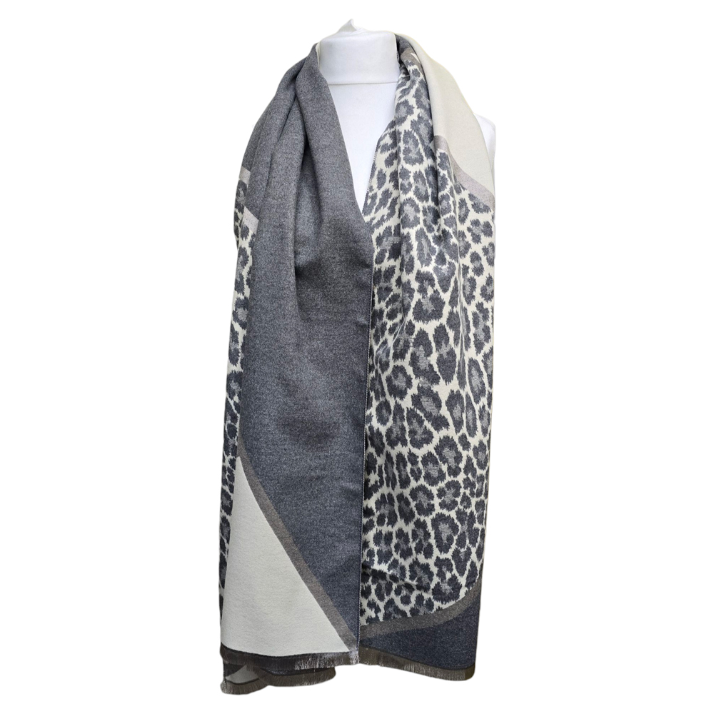 Strathurie Fashion Accessory Wholesaler Glasgow Leopard Print Scarf 1924-111 Grey