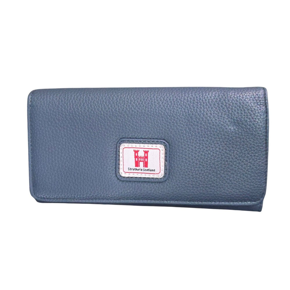 Strathurie Fashion Accessory Wholesaler Glasgow Strathurie Faux Leather Dusky Blue Check Purse Large